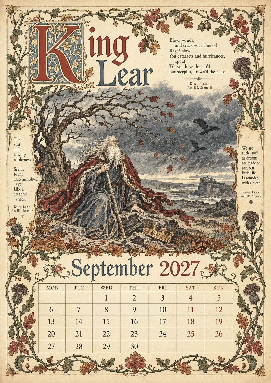 Vintage Illustrated Wall Calendar优化加上打5折 🔥 50% OFF 🎨 A Shakespearean Year 2027 – 12 Plays Through the Seasons | Vintage Illustrated Wall Calendar 📅