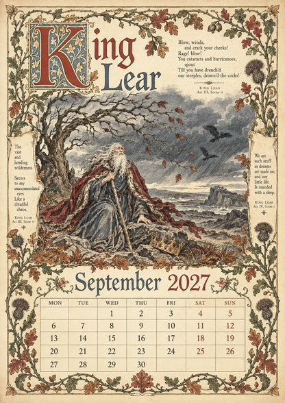Vintage Illustrated Wall Calendar优化加上打5折 🔥 50% OFF 🎨 A Shakespearean Year 2027 – 12 Plays Through the Seasons | Vintage Illustrated Wall Calendar 📅