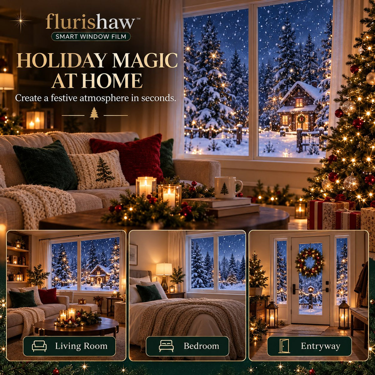 Magic Window Film | App‑Controllable 4K Christmas Holiday Window Decor Film