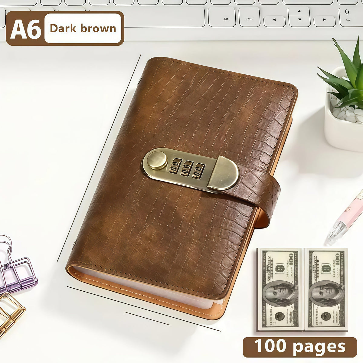 🎁🎅50% OFF!!!-Ready for Christmas!🎄PU Leather Binder Savings Notebook with 3-Digit Resettable Password Lock✉️💸Large Capacity Storage for Money & Important Items