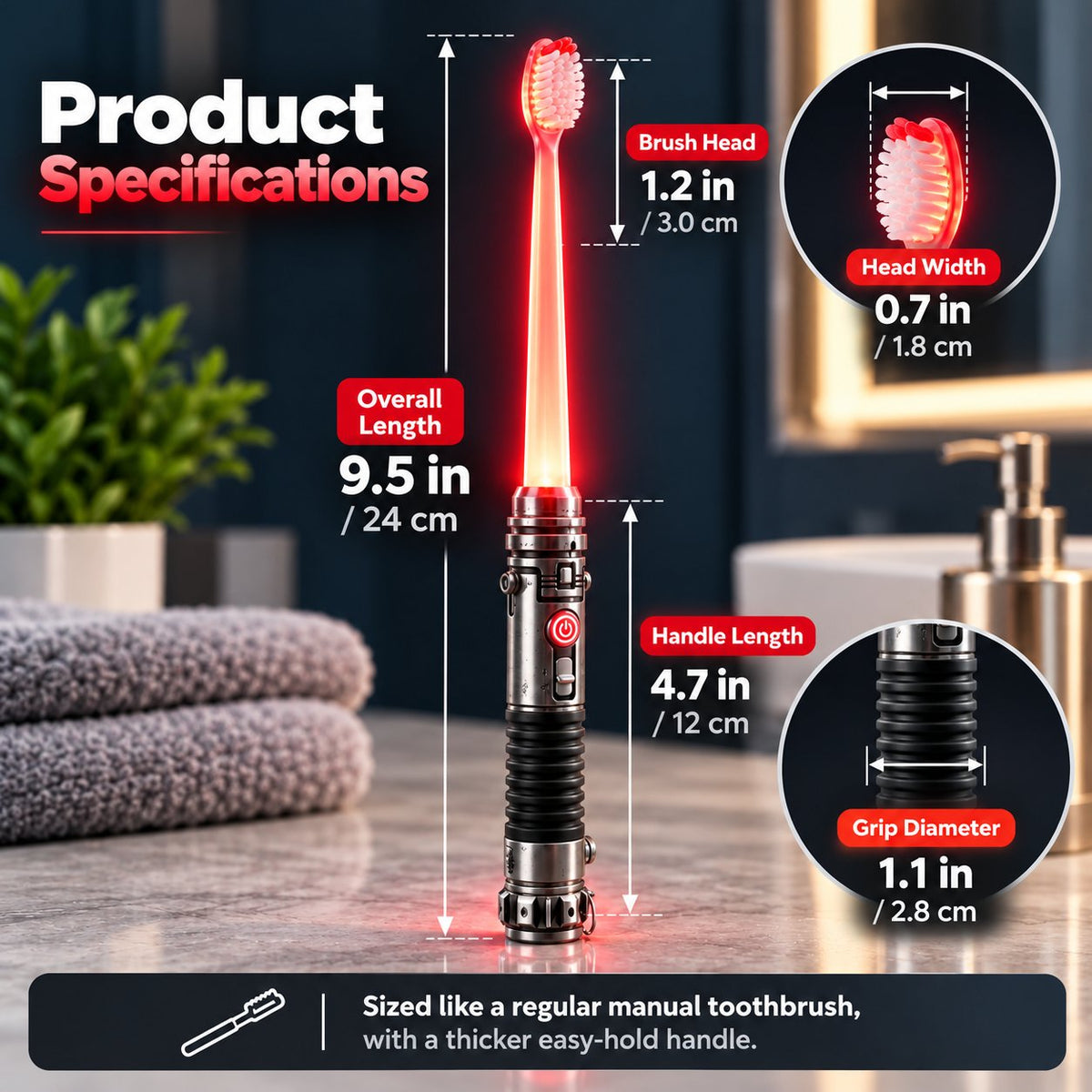Galactic Glow LED Manual Toothbrush ⚡Soft Bristles, Ergonomic Grip & 30-Day Replaceable Battery 🦷