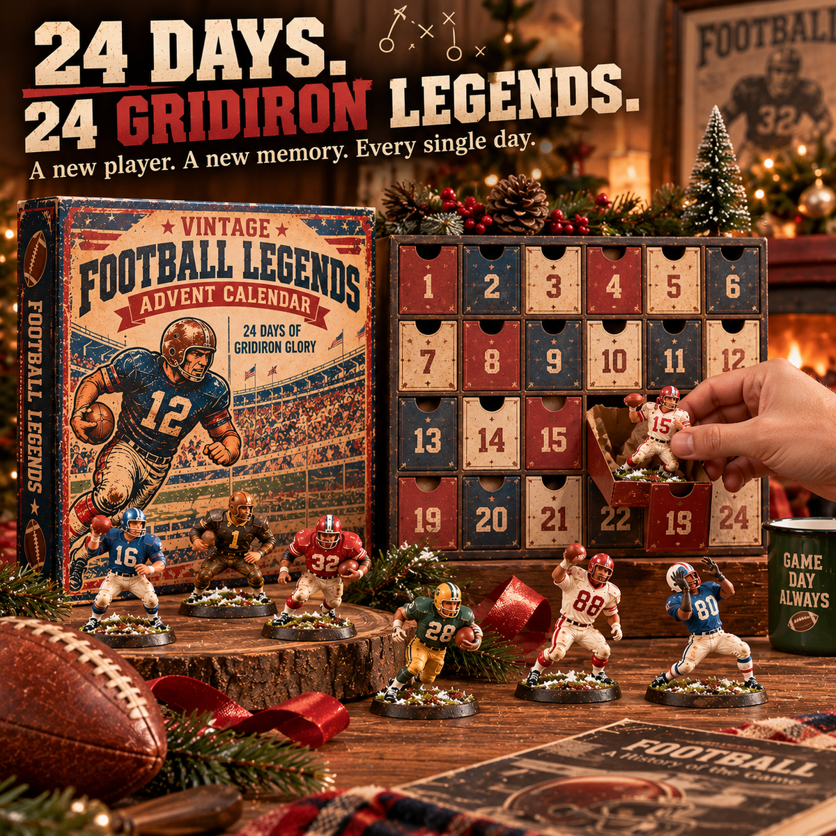 🏈 Vintage Football Legends Advent Calendar 2026 🎄 – 24 Collectible Football Players 🎁