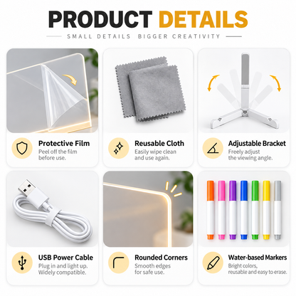 🎨 Reusable Acrylic LED Writing & Drawing Board – 7 Color Pens Included