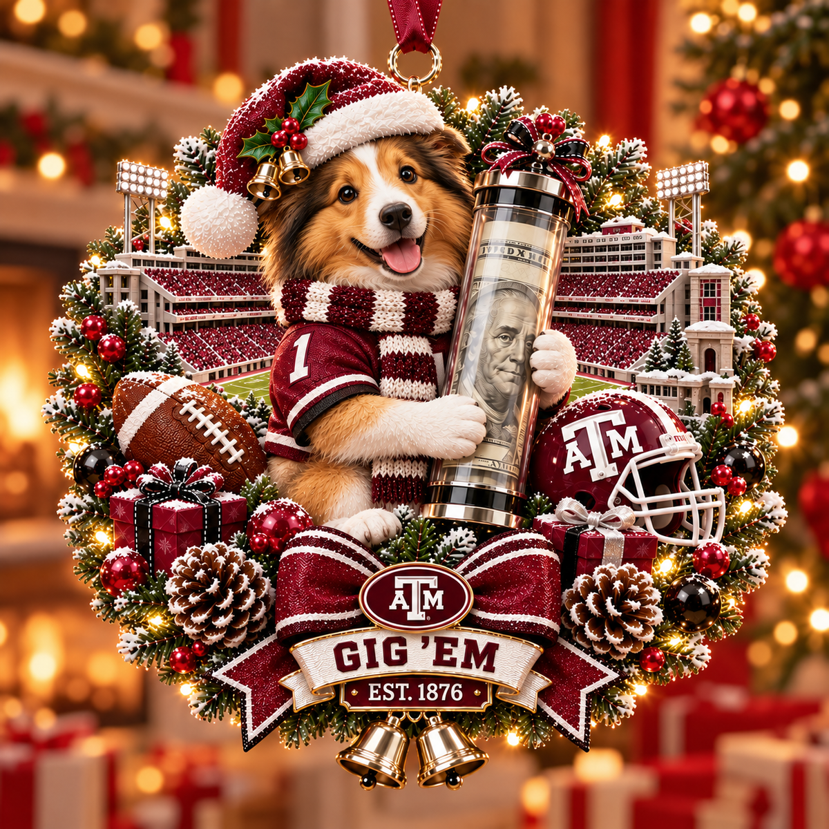 🏈🎄 College Football Money Surprise Ornament
