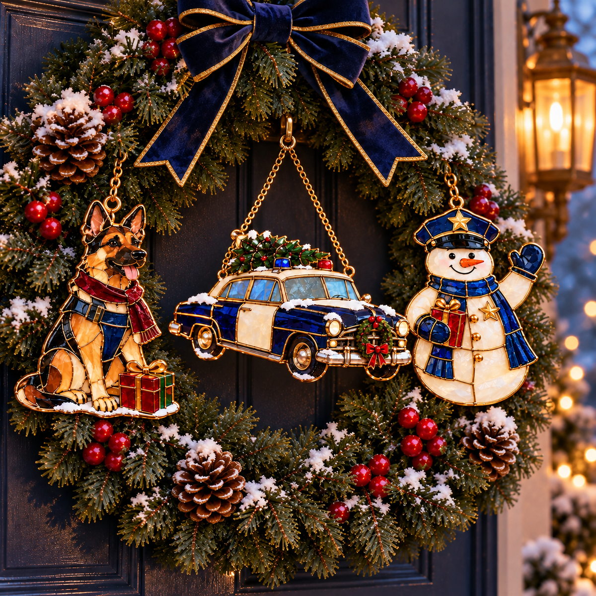 ✨ 2026 Police Christmas Ornaments – Set of 6 | Vintage Stained Glass Police Car, K9 Dog, Motorcycle & Badge Hanging Decorations | Law Enforcement Christmas Tree Ornaments & Gifts for Police Officers