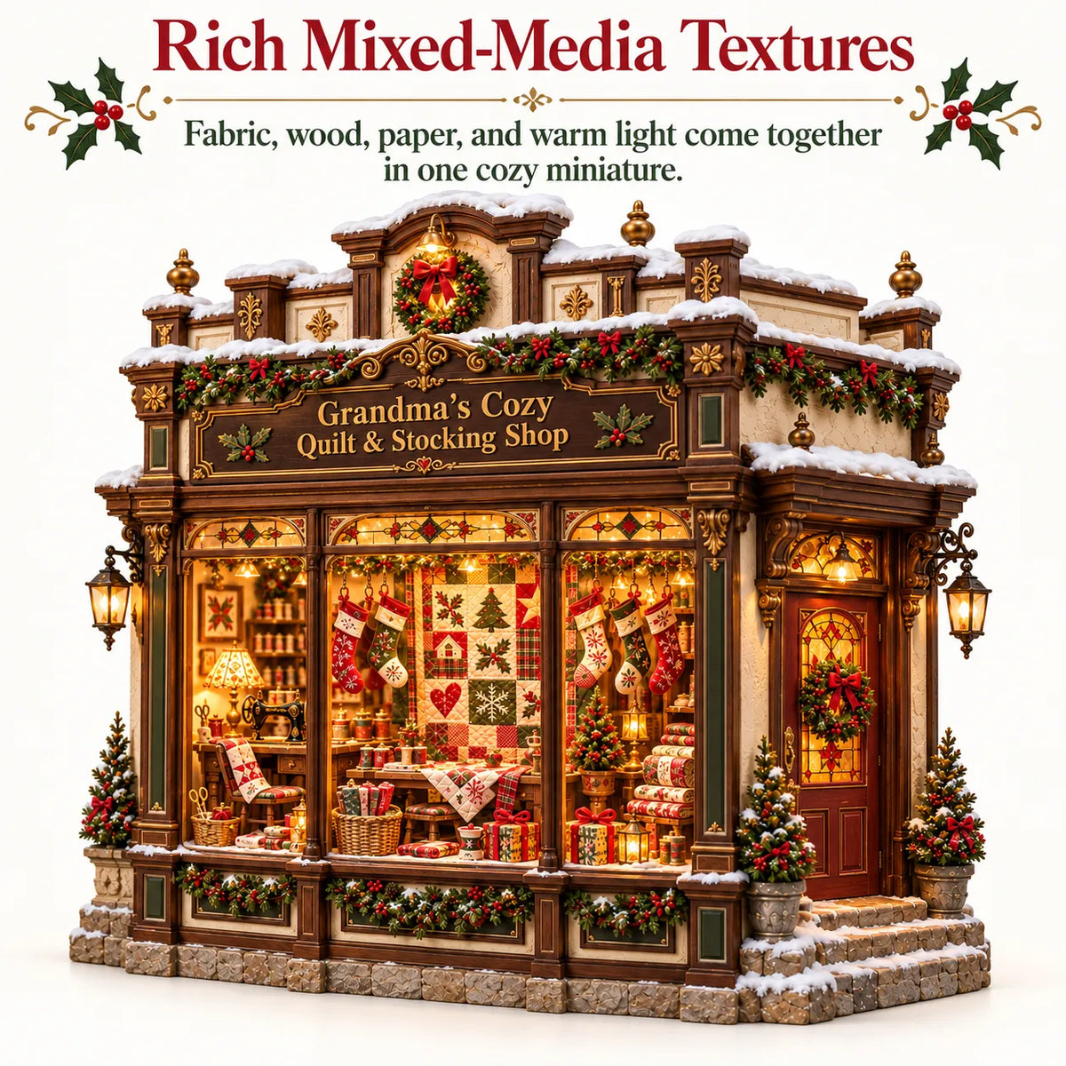🧵 Grandma’s Cozy Quilt Shop DIY Kit 🎄 | Light-Up Christmas Miniature | Build Your Own Holiday Tradition