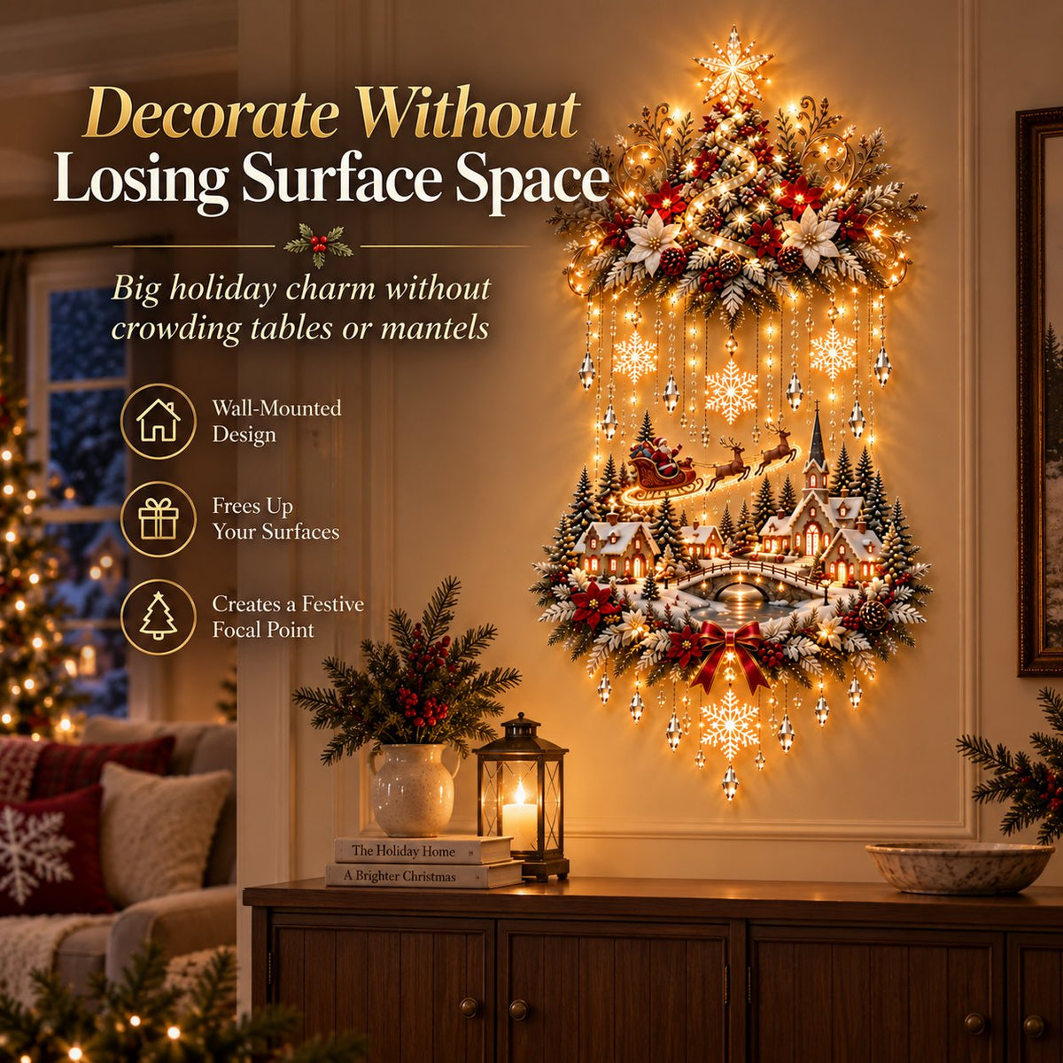 🎄✨ Lighted Christmas Tree & Village Wall Hanging – Glowing Winter Wonderland Decor ❤️