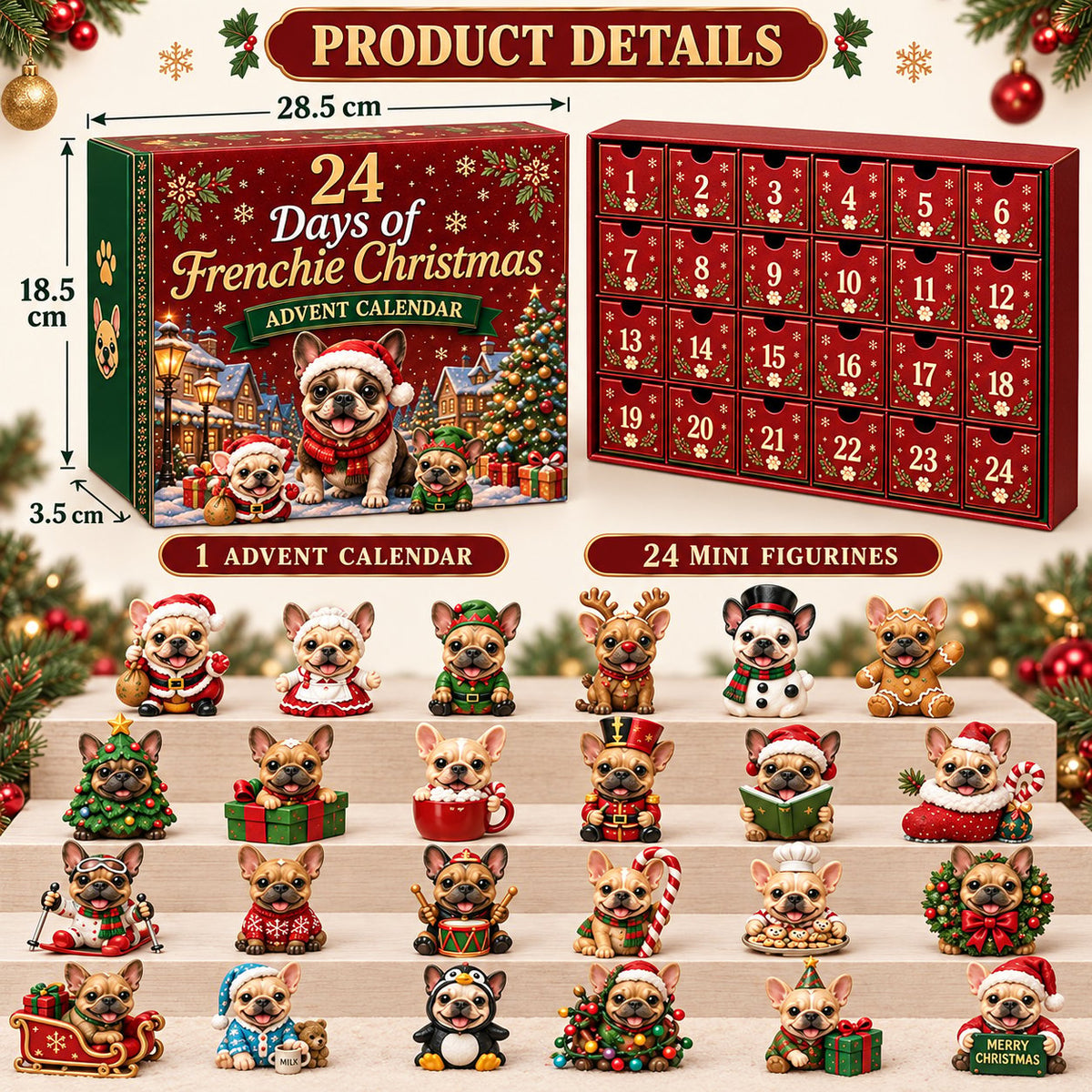 🐾 French Bulldog Christmas Countdown Calendar Acrylic 2D Flat Material Blind Box