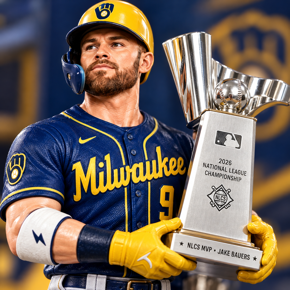 Close-up of MVP trophy and baseball figure