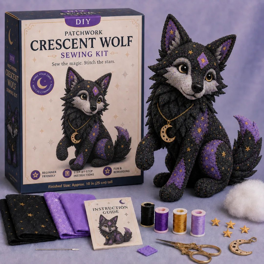🔥LAST DAY 50% OFF - 🐱Mystic Patchwork Animal Sewing Kit – DIY Plush Craft Kit with Starry Fabric, Moon Charm