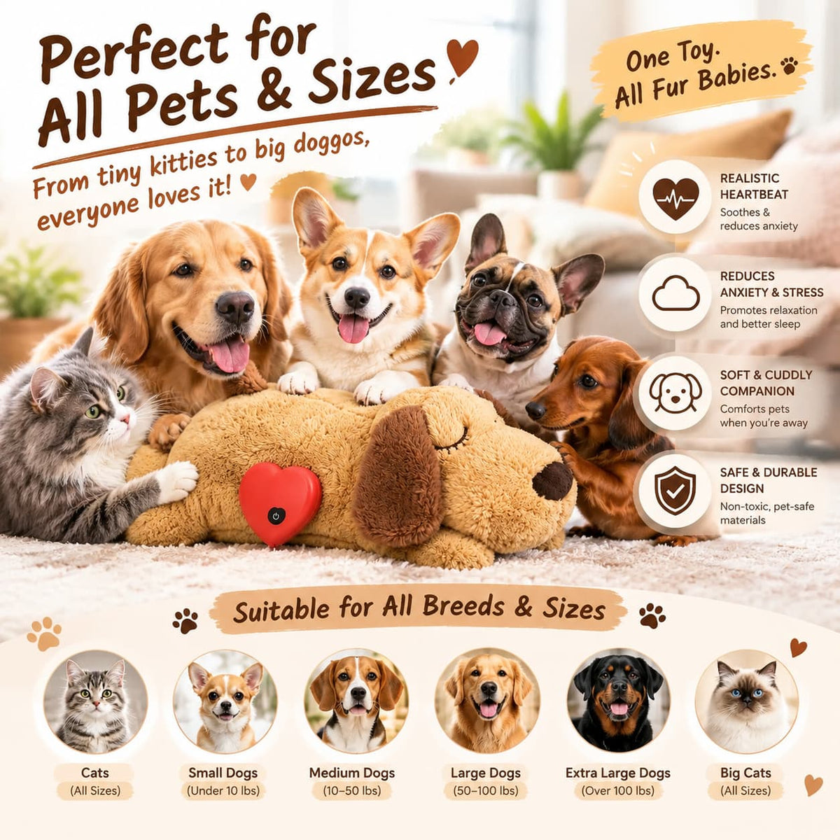 Real Heartbeat Plush Toy For Cats & Dogs
