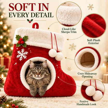 🎉🎄Christmas Stocking Cat Bed – Ultra-Soft Sherpa Cozy Hideaway for Cats 🐱