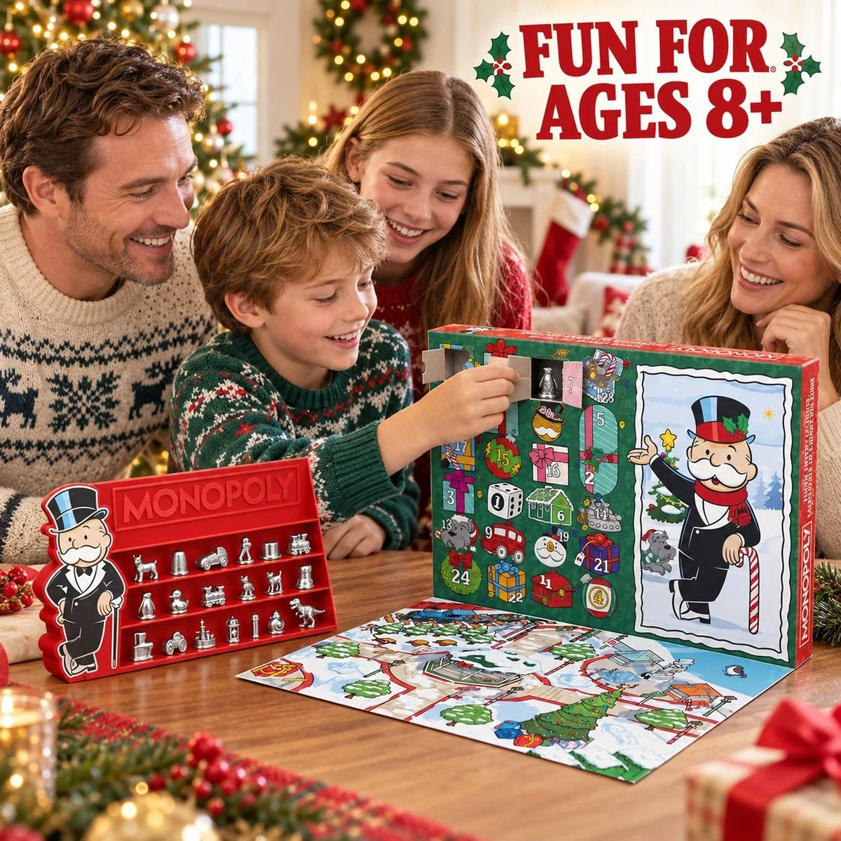 🎲 Monopoly Advent Calendar – 24 Collectible Game Tokens with Display Stand 🎄