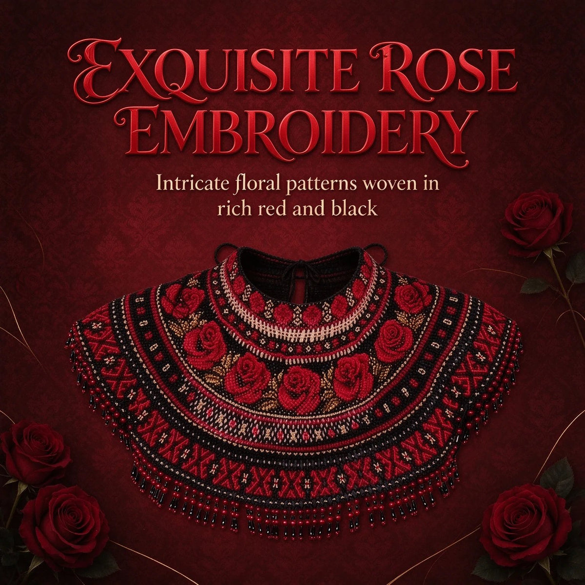 🌹Rose Embroidered Beaded Cape Collar