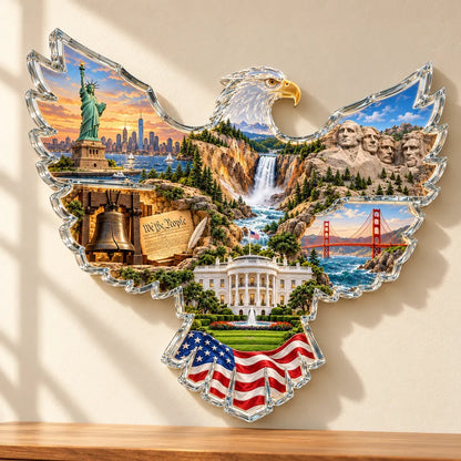 🦅 American Heritage Light-Up Eagle Wall Art – 6 Iconic U.S. Landmarks 🇺🇸