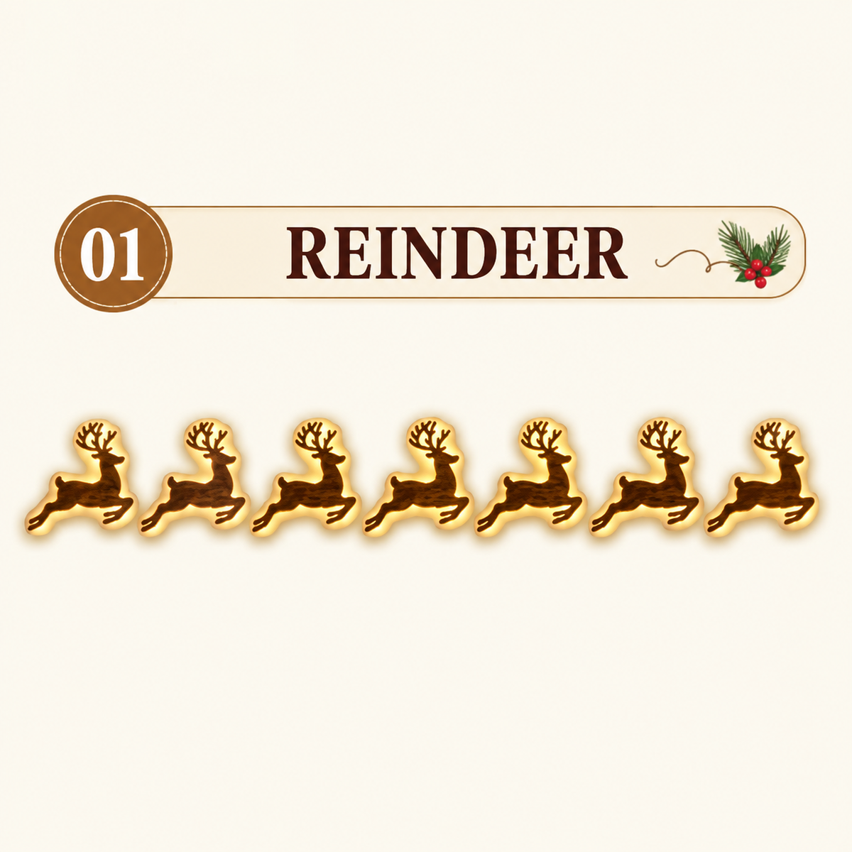 Christmas LED Wall Decorations - Reindeer (7 pieces)