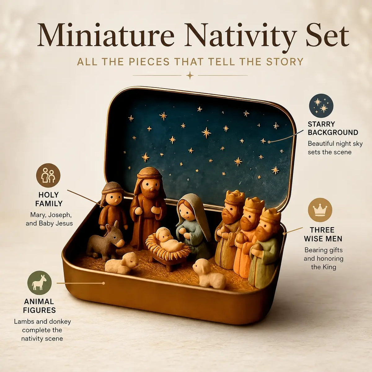 Pocket Size Mini Nativity Scene Set for Christmas Table Decor and Faith Gifts