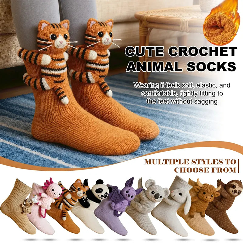 Orange cat 3D knit animal socks