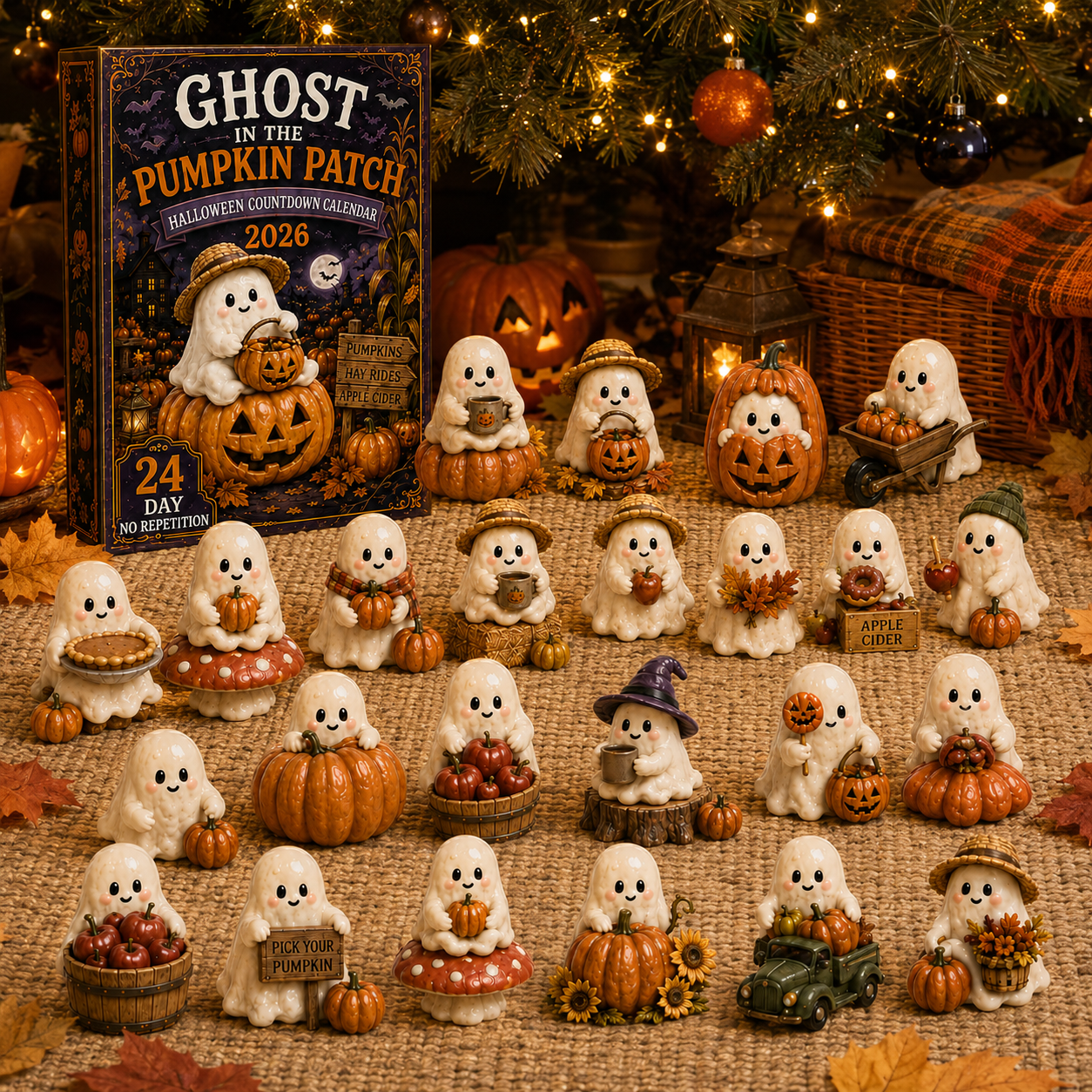 Complete Ghost in the Pumpkin Patch Advent Calendar collection displayed for Halloween