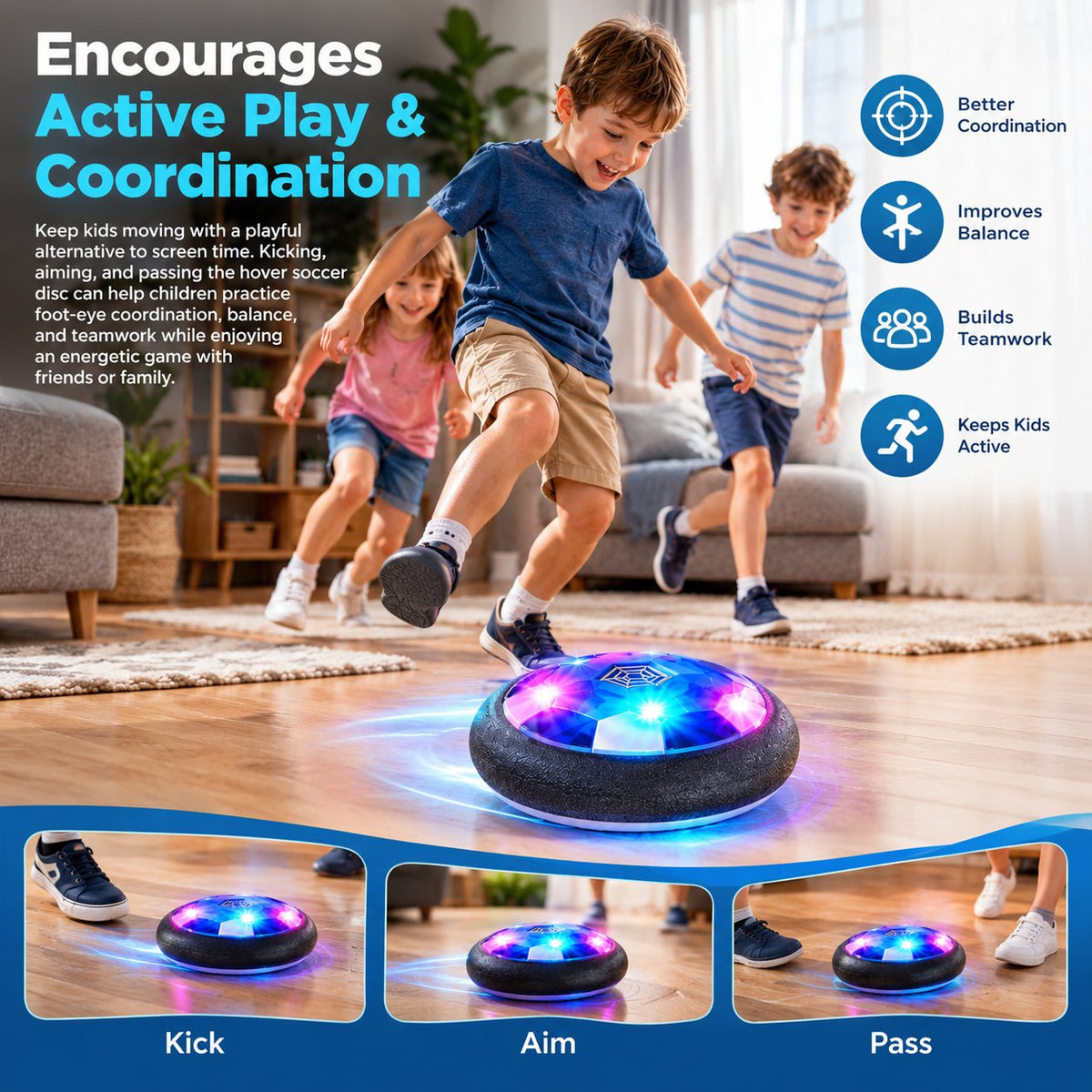 Rechargeable Hover Soccer Ball for Kids – Floating LED Indoor Soccer Disc with Foam Bumper