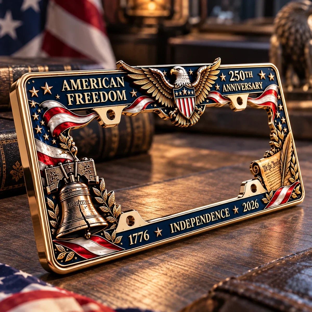 🇺🇸 America 250th Anniversary Metal License Plate Frame – Patriotic Eagle & Freedom Edition, 1776–2026 🦅
