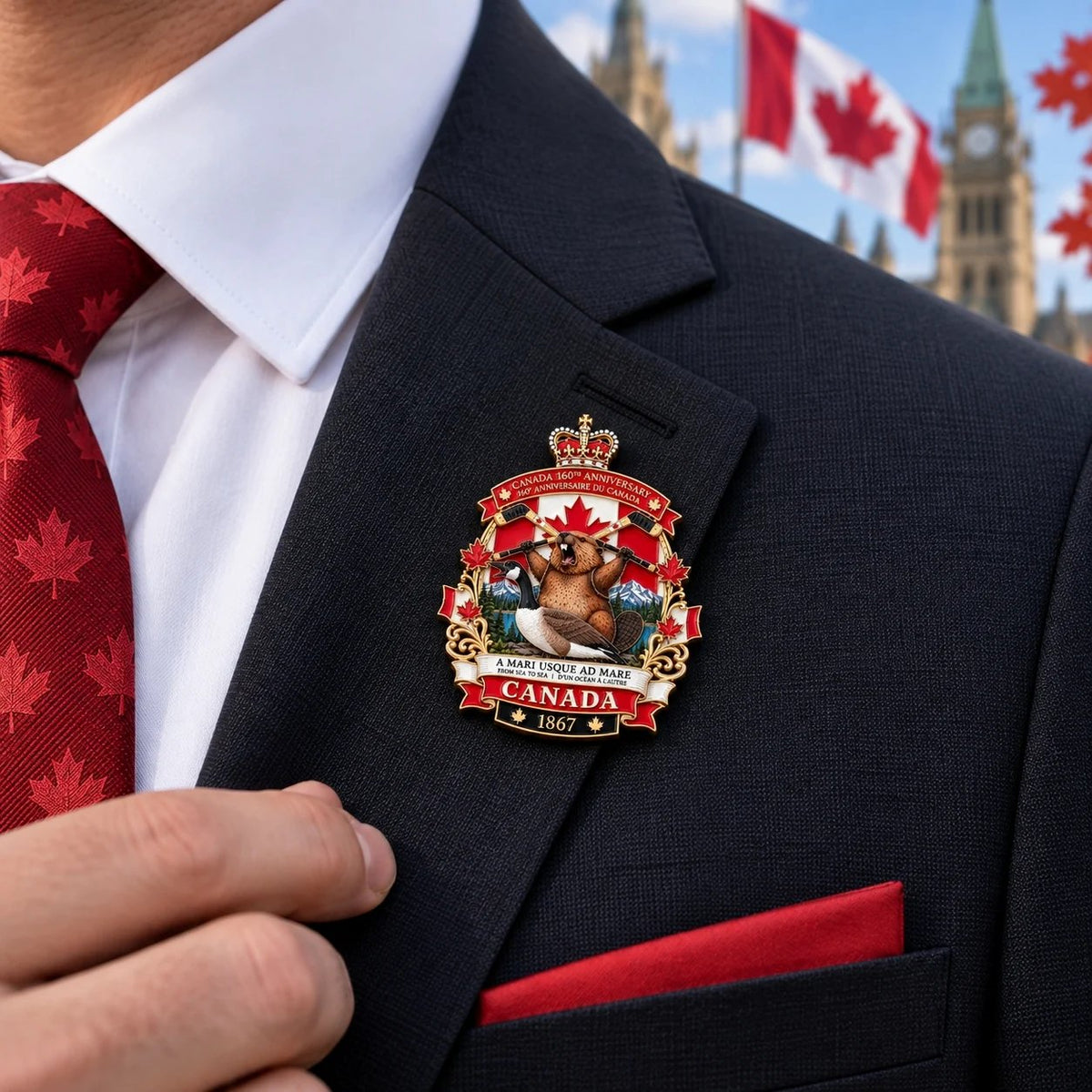 🍁 Canada 160th Anniversary 3D Enamel Tribute Badge – “A Mari Usque Ad Mare” 🇨🇦