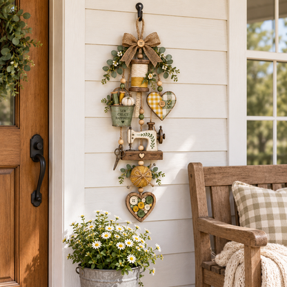🧵✨ Sewing Lover’s Rustic Farmhouse Wall Hanging with Warm Fairy Lights