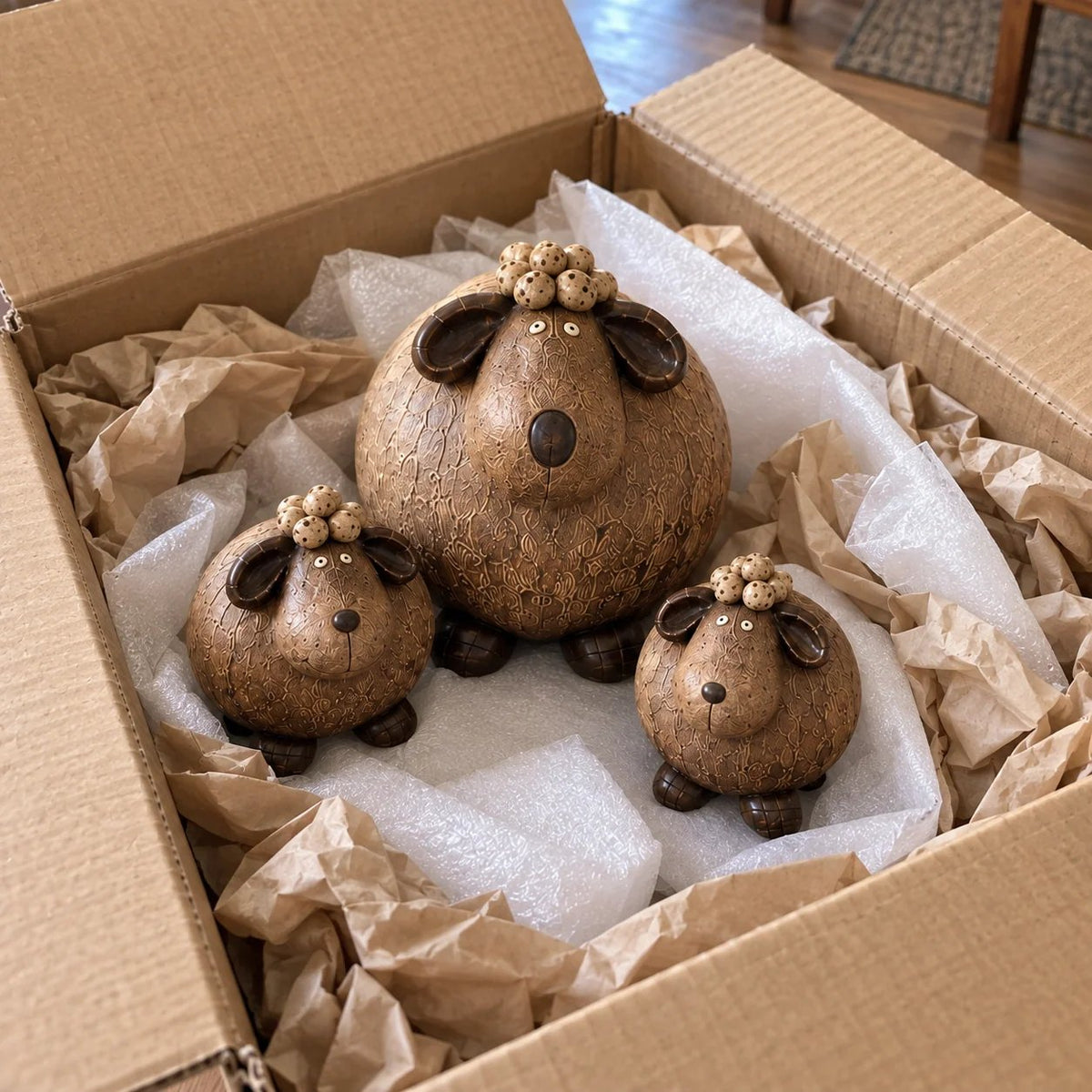 🔥Little Woolly Family™ – Whimsical Rustic Sheep Figurines, Set of 3