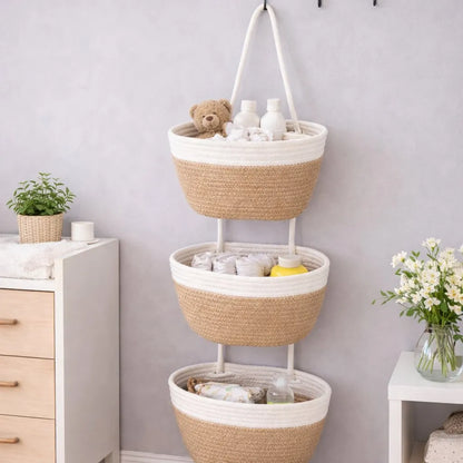 🧺 Woven Cotton 3-Tier Over-the-Door Storage Basket – Space-Saving Hanging Organizer ✨