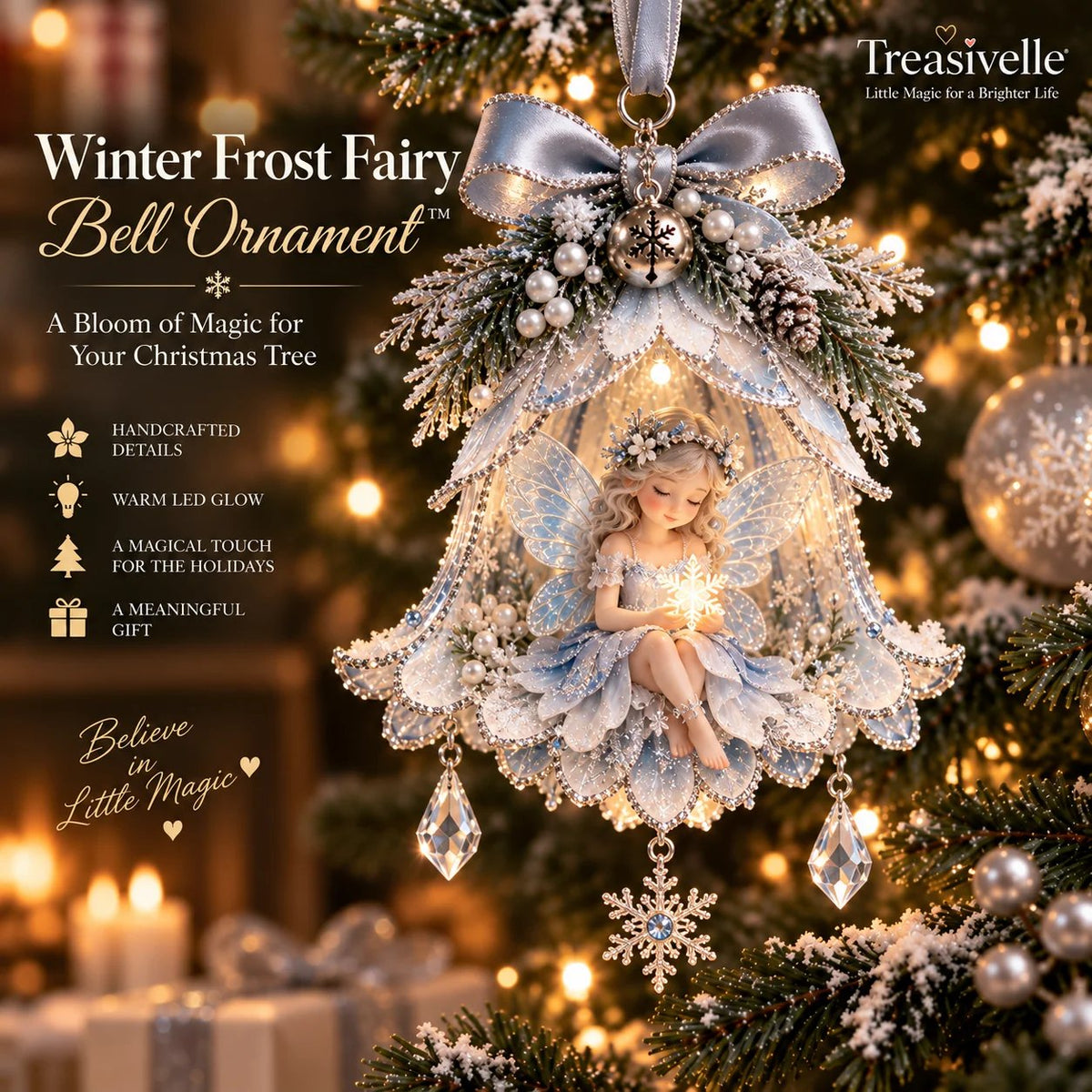 🧚‍♀️✨ Enchanted Fairy Bell Ornament – Glowing Christmas Tree Decor