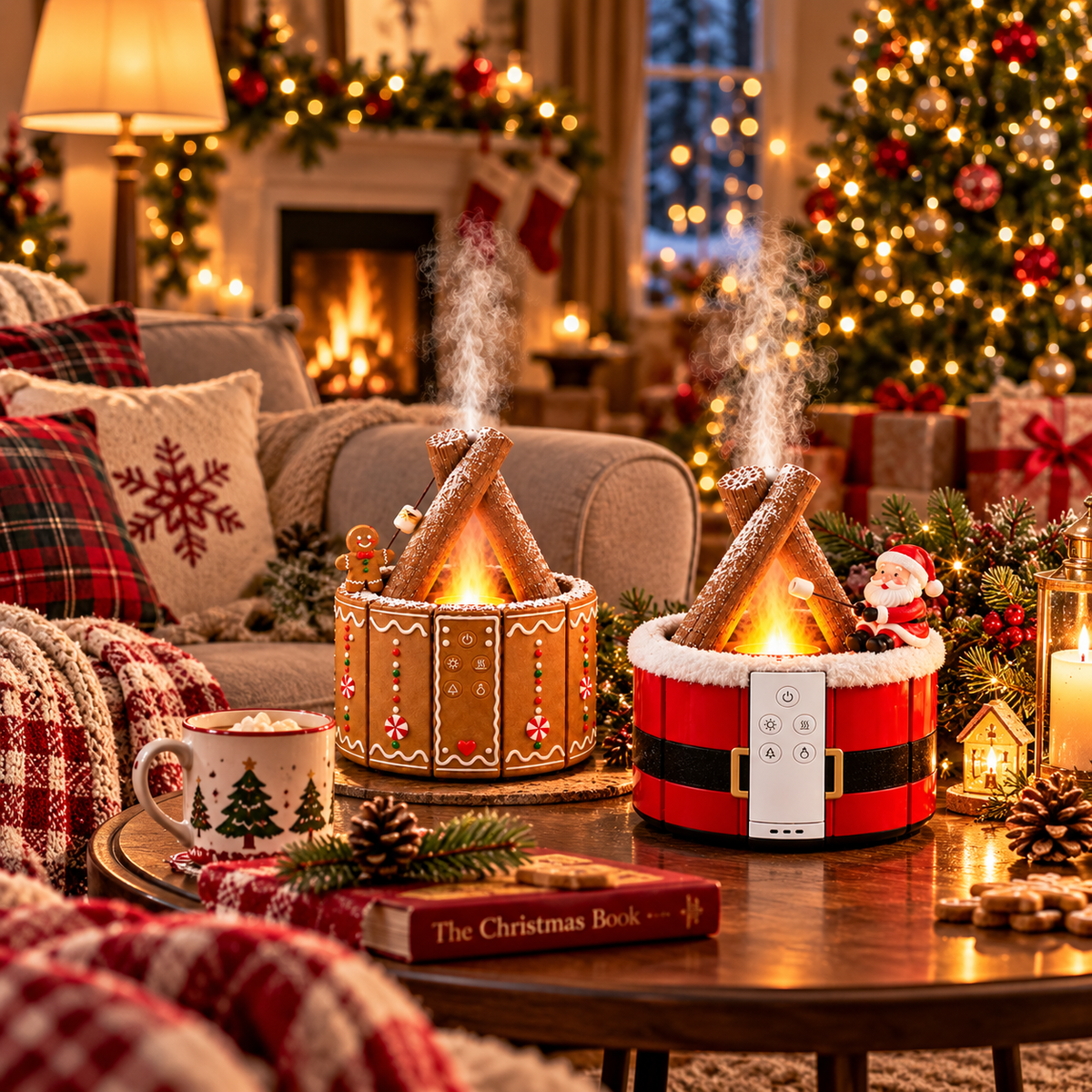 🎄🔥 Magical Christmas Campfire Aroma Diffuser – Realistic Flame-Effect Mist & Cozy Holiday Glow 🎅🍪