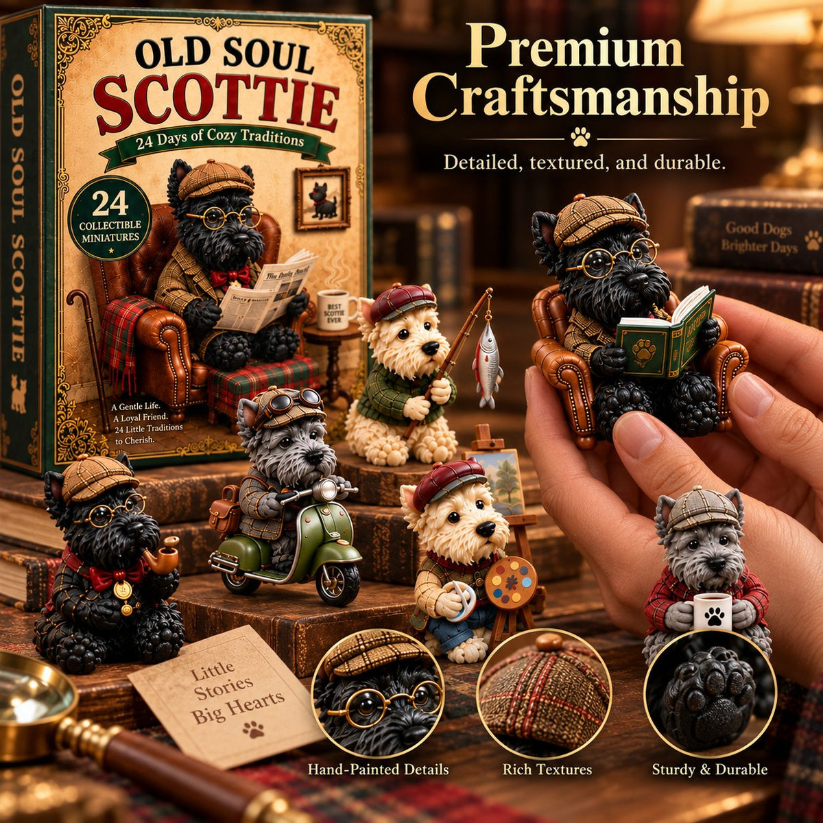 Old Soul Scottie 24-Day Advent Calendar – 24 Adorable Collectible Scottish Terrier Miniatures, Cozy Christmas Countdown Gift for Scottie Lovers & Dog Owners