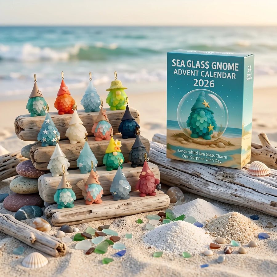 🌊Sea Glass Gnome Advent Calendar 2026 | 24 Coastal Gnome Charms for Christmas Countdown, Tree Decor & Holiday Gifts 🎄