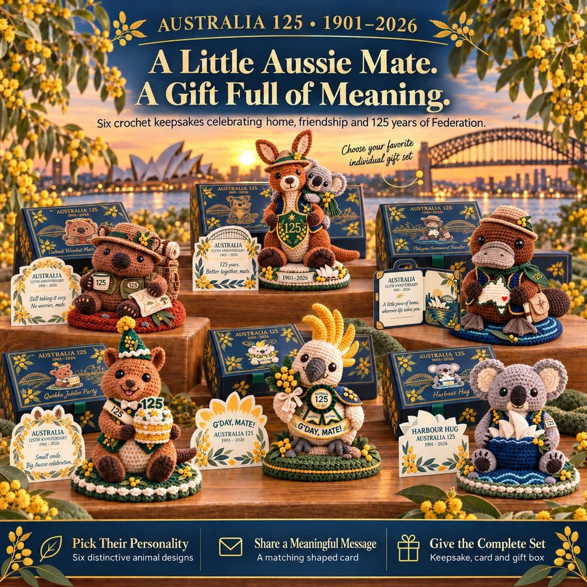 🇦🇺🐨 Australia 125th Anniversary Crochet Keepsake – 3D Aussie Animal Collectible & Gift Box 🎁