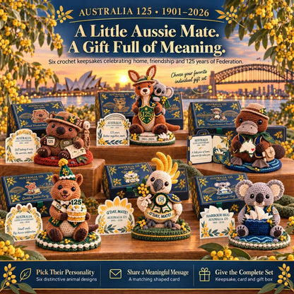 🇦🇺🐨 Australia 125th Anniversary Crochet Keepsake – 3D Aussie Animal Collectible & Gift Box 🎁