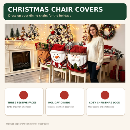 🎄 Christmas Character Chair Covers – Santa, Snowman & Reindeer Dining Decor