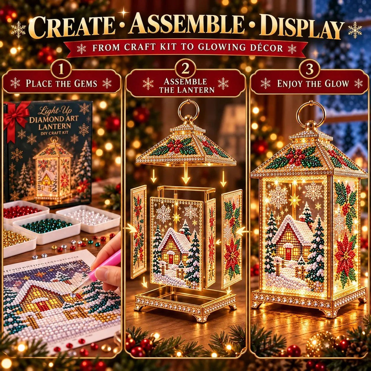 💎 DIY Light-Up Diamond Art Christmas Lantern – Sparkling Holiday Craft & Décor