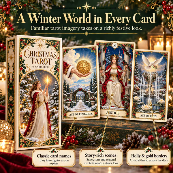 Limited Edition 49% OFF🎉-🔮Christmas Tarot Deck – 78 Festive Cards with Guidebook & 12-Day Reflection Guide