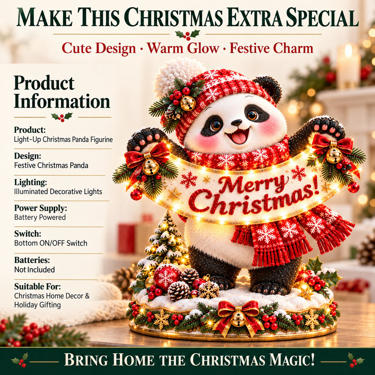 Panda Christmas Greeting Figurine