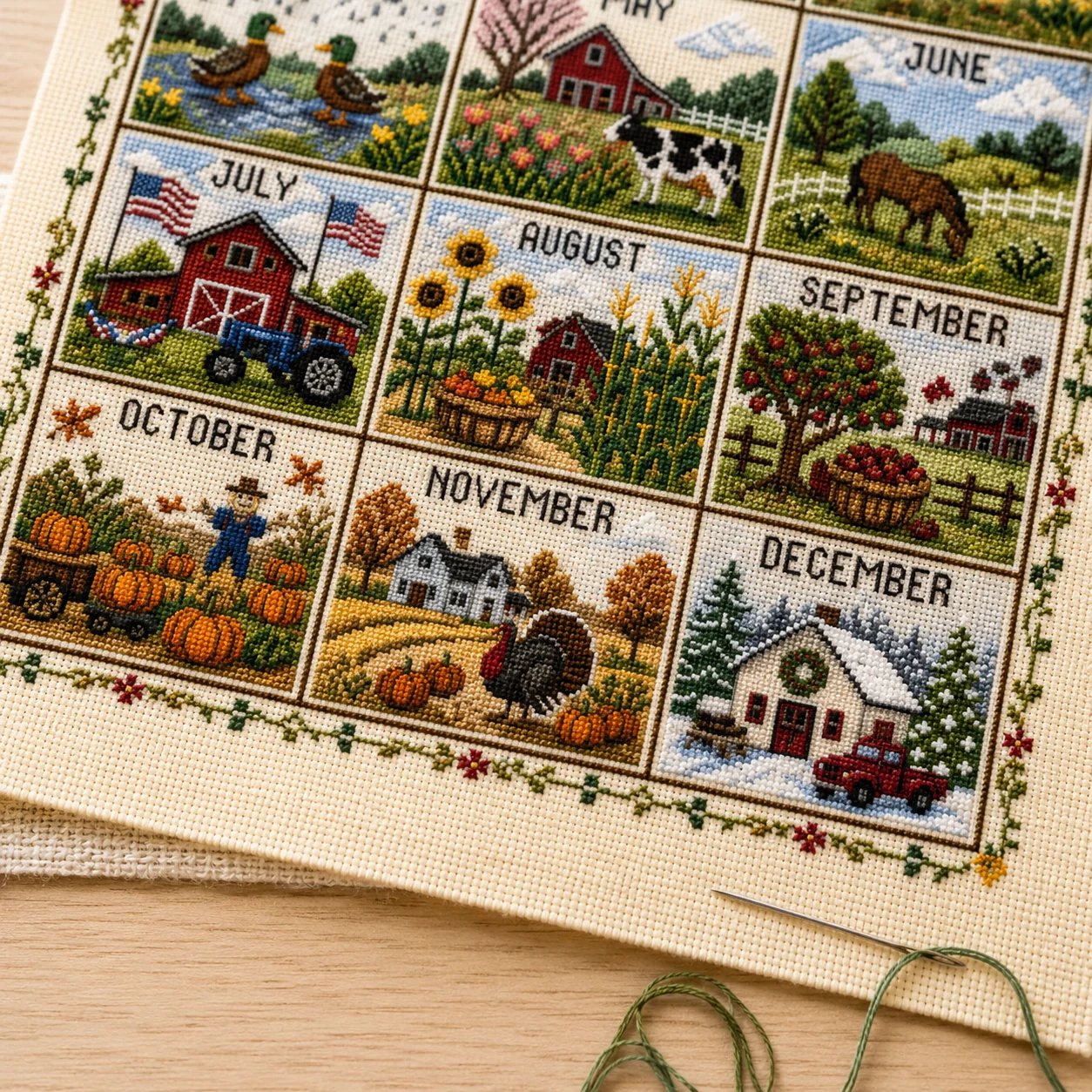 🔥 LAST DAY — 50% OFF! 🏡 12‑Month Seasons & Holidays Cross Stitch Kit — Relaxing DIY Craft for Beginners