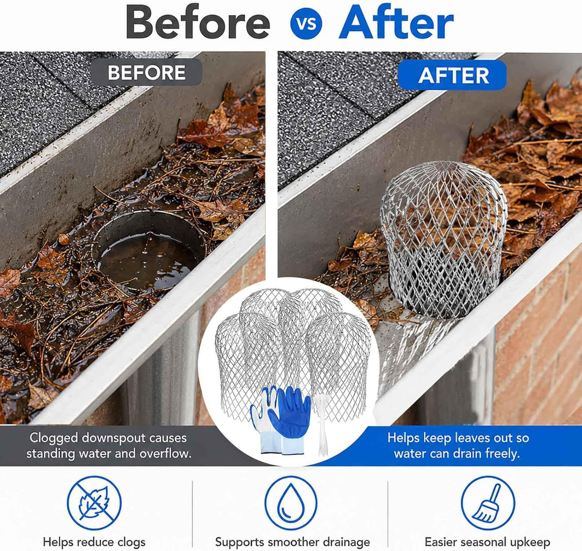 🍂 Aluminum Gutter Guard Filter – Anti-Clog Downspout Leaf & Debris Catcher