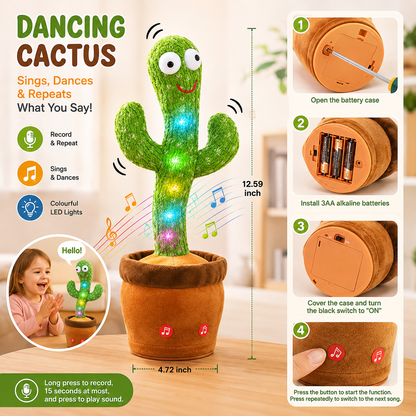 ✨ VIRAL FAVORITE – 50% OFF Today | Rechargeable Dancing Talking Cactus Toy | Singing, Mimicking & LED Light-Up Fun for All Ages