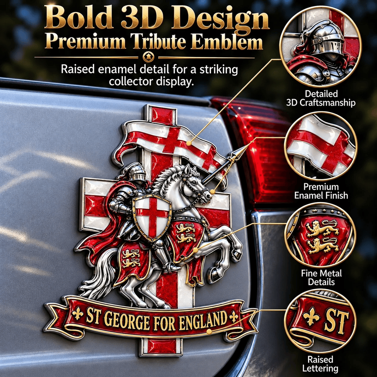 ⚔️🏇 St George for England 3D Metal Car Emblem – Carry the Legend, Show Your English Pride! 🛡️
