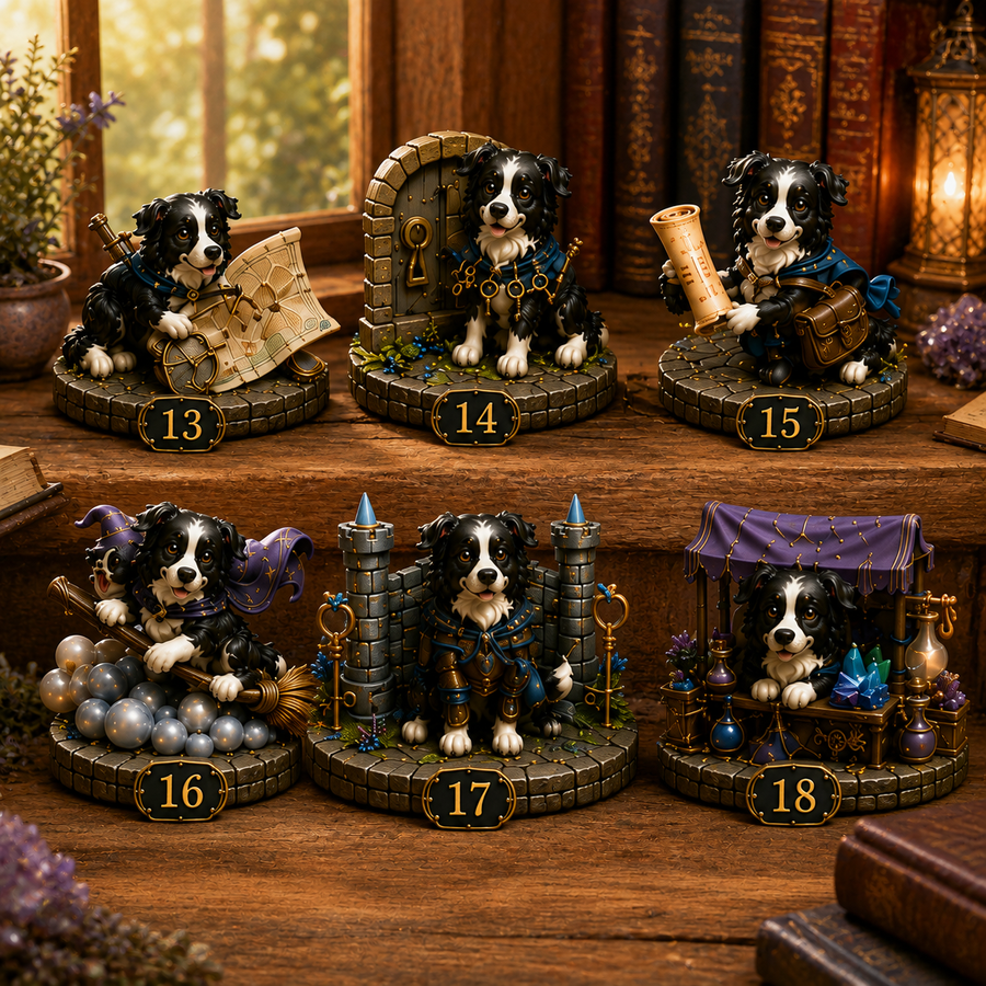 Border Collie treasure map castle scroll and fantasy characters