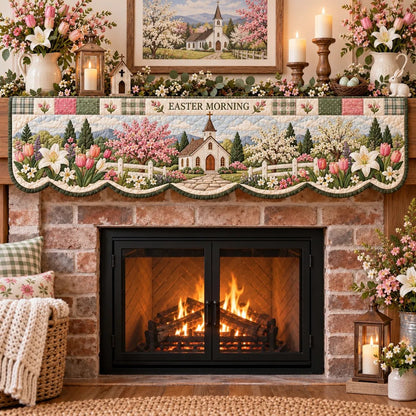 ⏳ Last Day 49% OFF – ✝️ Easter Faith Quilted Mantel Scarf | Patchwork Christian Fireplace Décor for Spring & Easter 🌷
