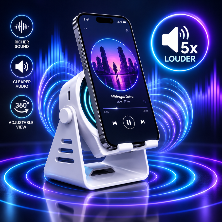 🔊 Magnetic Snap-On Induction Speaker Stand – Wireless Phone Audio Booster & Desktop Holder ✨