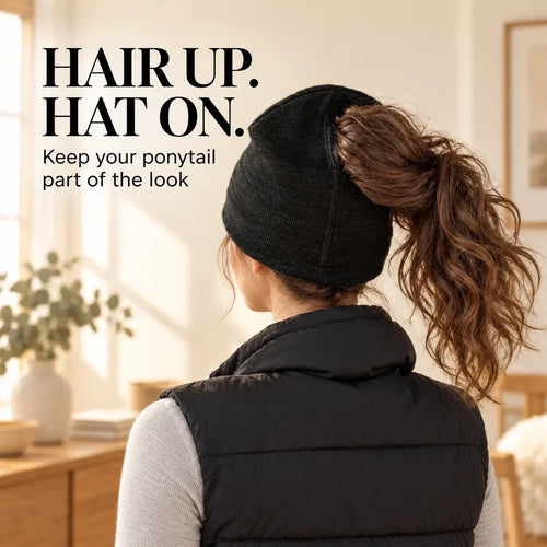 🧲 Women's Magnetic Ponytail Beanie – Hat with Magnetic Hair Opening for Ponytails, Buns & Braids