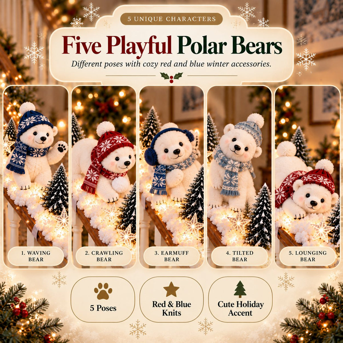 🐻‍❄️ Polar Bear Snowy Staircase Lighted Railing Décor