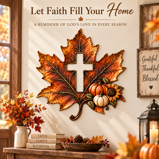 Cross Maple Leaf Fall Metal Wall Decor