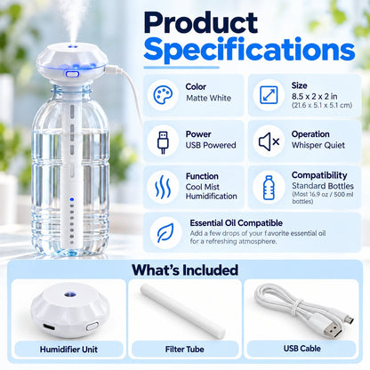 💧 Bottle-Top USB Humidifier Stick – Quiet, Portable Cool-Mist Aroma Diffuser ✨
